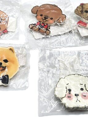 Comic Dogs 5 Pin Brooch  Assorted Breeds K-9s Plastic Small 1.5"